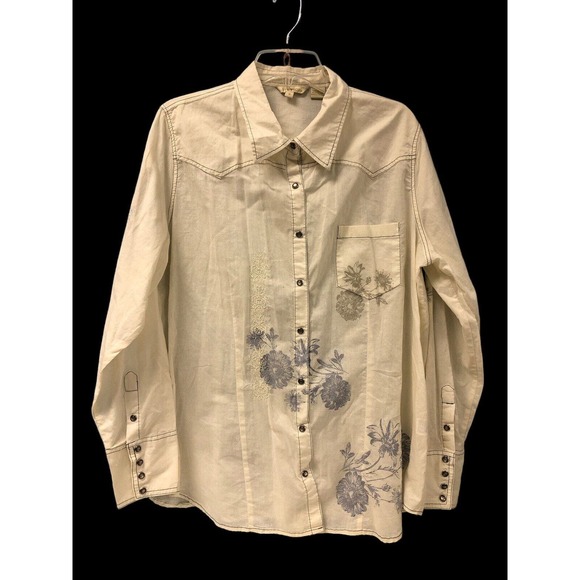 Stetson Tops - Stetson Womens White Embroidered Long Sleeve Shirt Dress Size 1X Pearl Snap